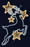 Renne bondissant et étoiles dorées